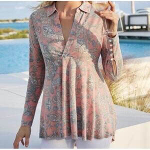 Soft Surroundings Philippa Tunic Top Women's Size Medium Paisley Rayon High Low
